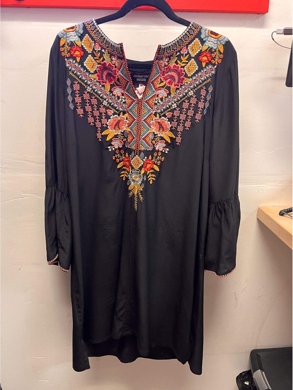 Johnny Was Black Flowing 3/4 Sleeve Embroidered Dress